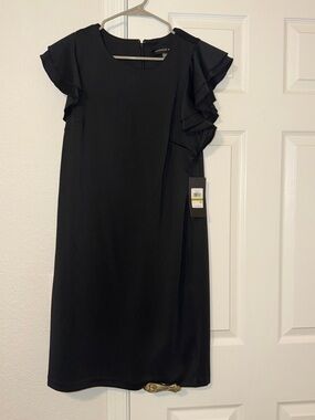 Andrew Marc Black Ruffle Sleeve Midi Dress